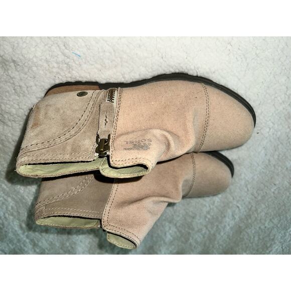 Sorel Major Low Cut Ankle Boots Almond Toe Side Zip Logo Canvas Cream -sz 7.5 - Picture 6 of 8